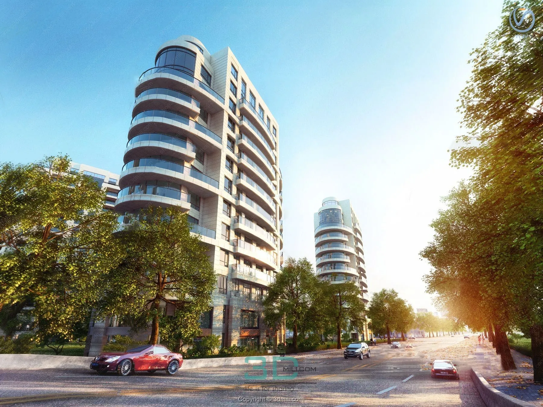 01.Modern high-rise office building exterior 3d model – 11034