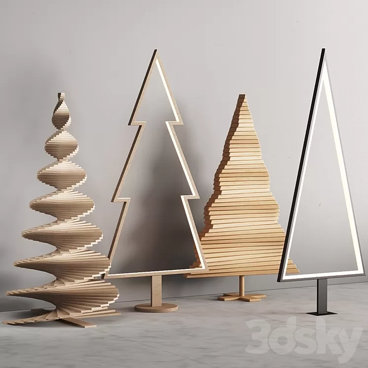 035 Modern christmas trees 01 wood and light 3D Model Free Download