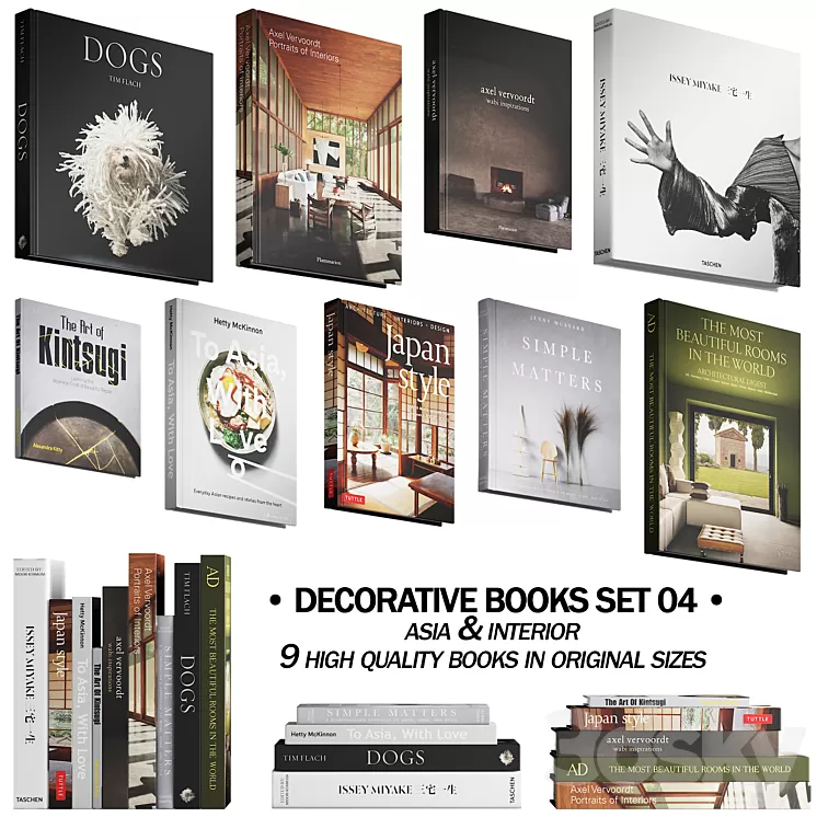 037_Decorative books set 04 Asia & Interior 00 3D Model Free Download