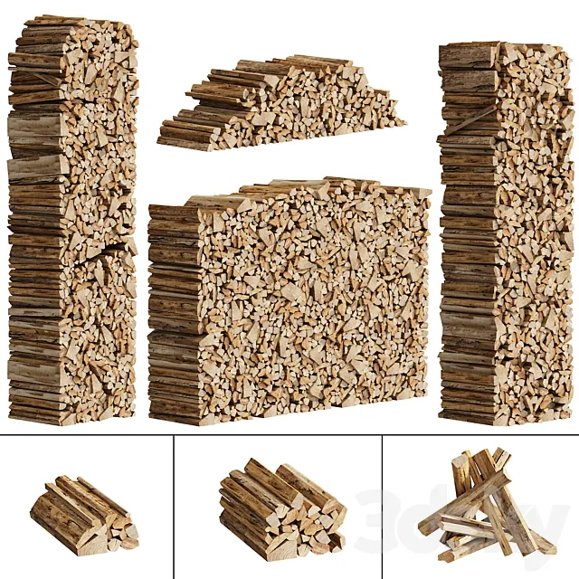 038_Firewood Logs 01 Packed Stacks 00 3DModel