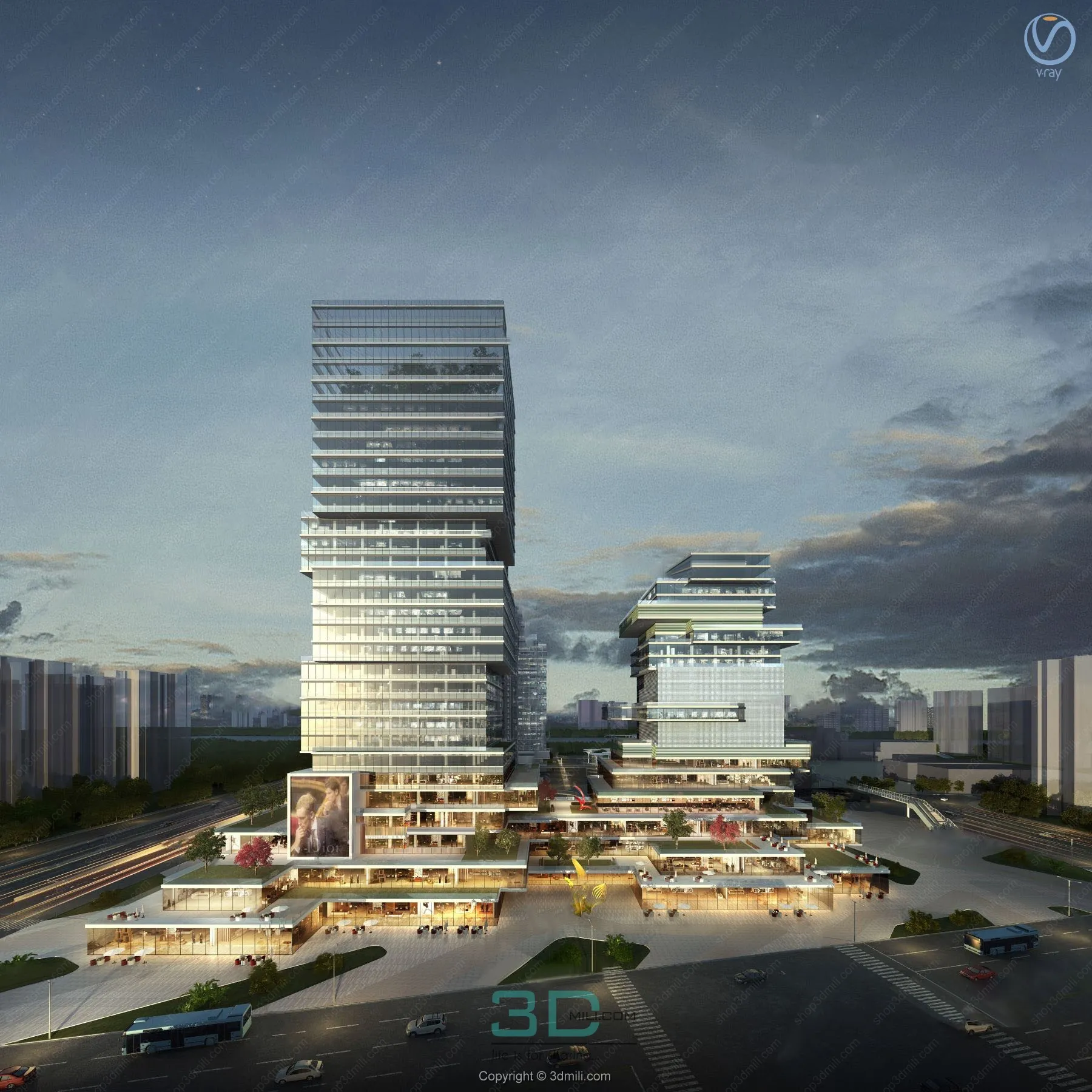 04.Modern commercial office complex building exterior 3d model – 11037