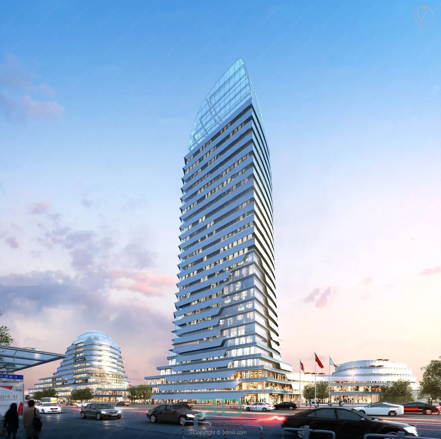 05.Modern high-rise office building exterior 3d model – 11038