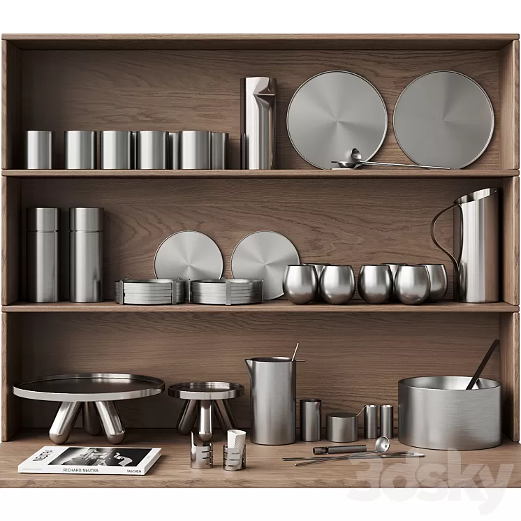 059_Kitchen decor set DISHES aluminum 01 3D Model Free Download