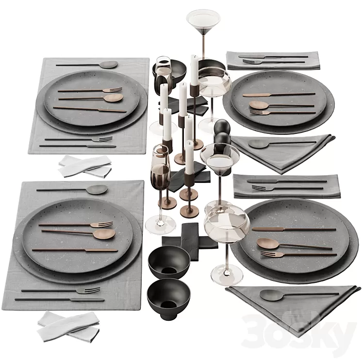 065 Tableware decor set 03 ceramic bronze black 00 3D Model Free Download