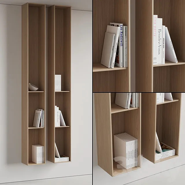 096 Wall rack shelves 03 neutral & minimal wood 01 3D Model