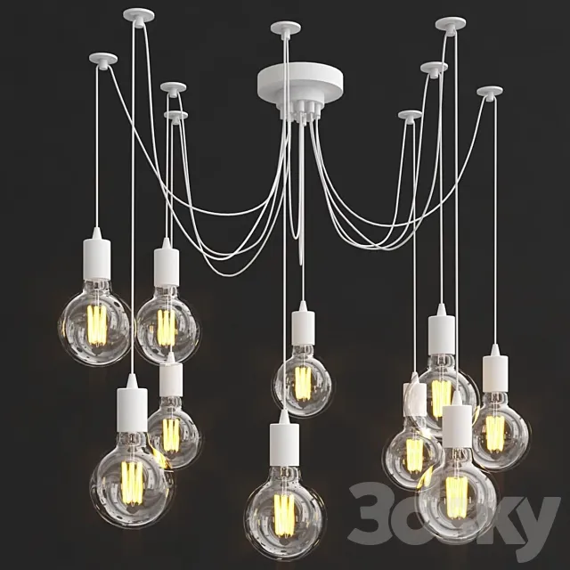 10 Light Cable Chandelier in white 3D Model