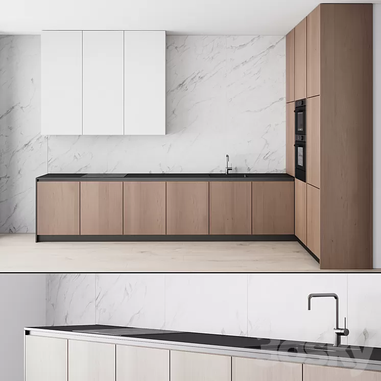 107 modern kitchen 04 minimal white wood marble 3D Model Free Download