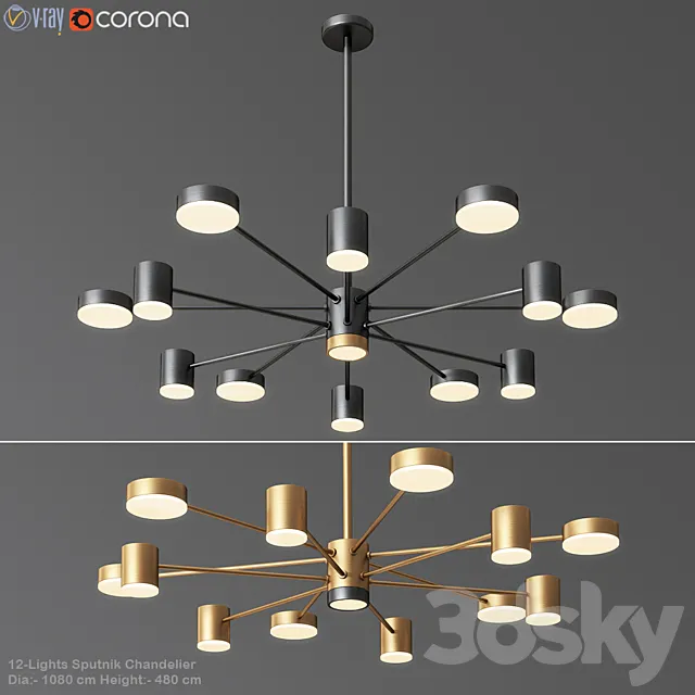 12-Lights Sputnik Chandelier 3D Model