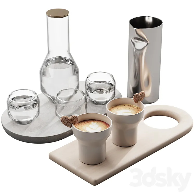 127 eat and drinks decor set 01 coffee and water kit 01 3D Model Free Download