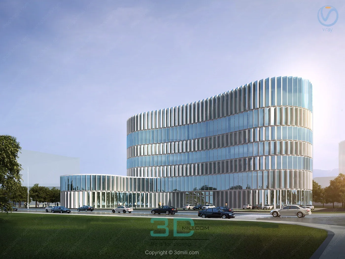 13.3d model of modern office building exterior – 11046