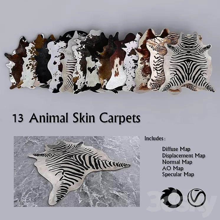 13 PBR Animal Skin Carpets 3D Model Free Download