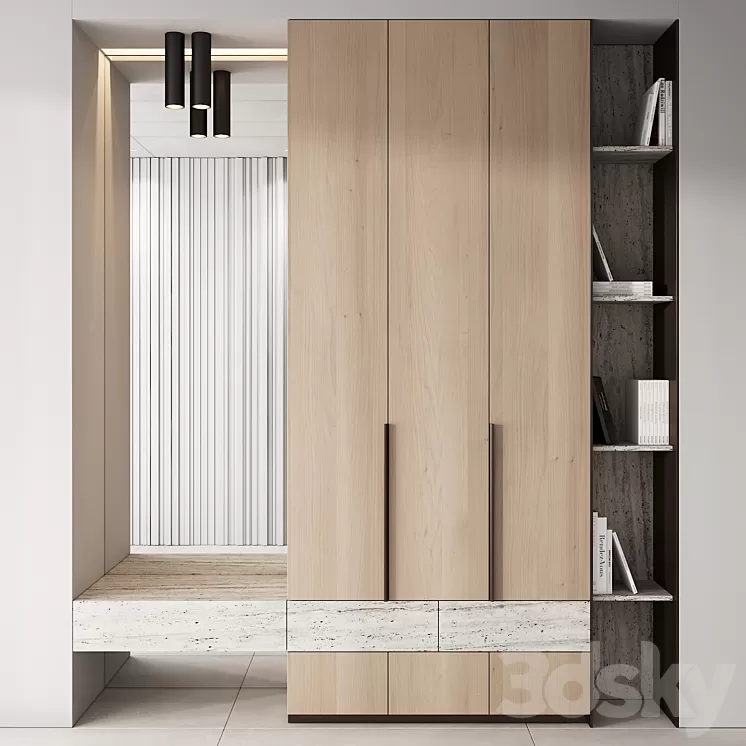 143 hallway zone 02 minimal wood japandi 02 3D Model Free Download