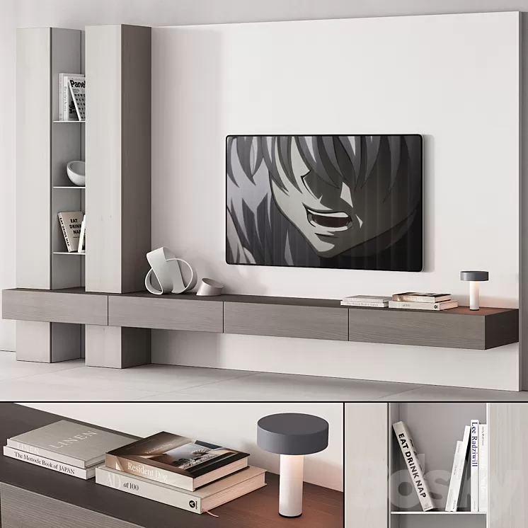 157 tv wall kit 06 neutral japandi wood 00 3D Model Free Download