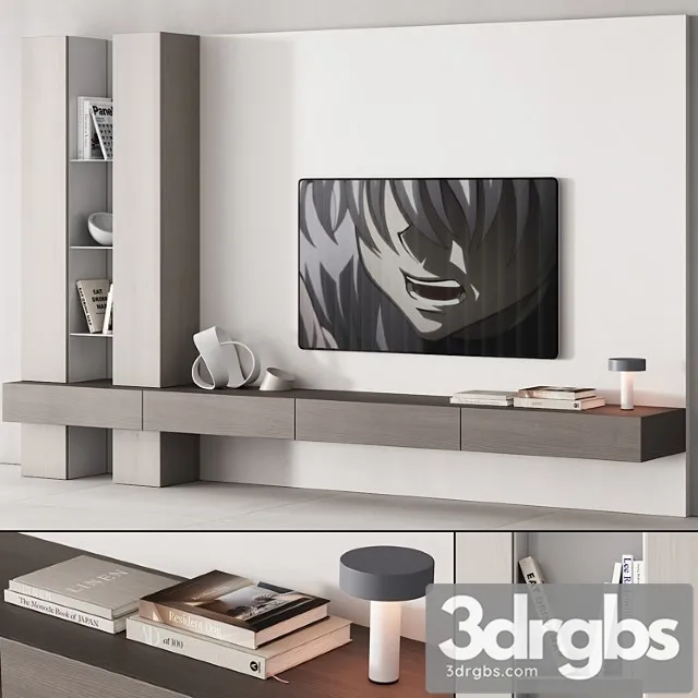 157 TV Wall Kit 06 Nutral Japandi Wood 00 3D Model Download