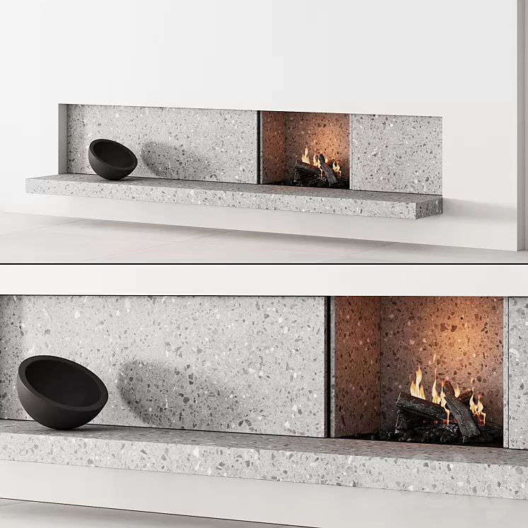 158 fireplace decorative wall kit 04 minimal terrazzo chimney 00 3D Model Free Download