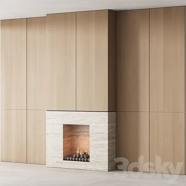 159 fireplace decorative wall kit 05 minimal wood travertine 00 3DModel 159 fireplace decorative wall kit 05 minimal wood travertine 00 3DModel