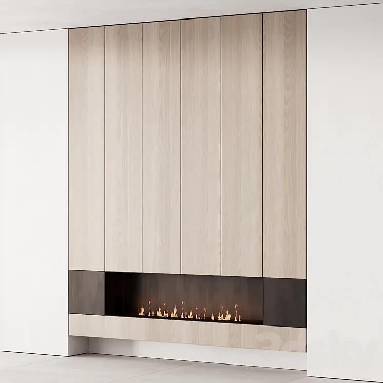 160 fireplace decorative wall kit 06 minimal wood metal 00 3D Model Free Download