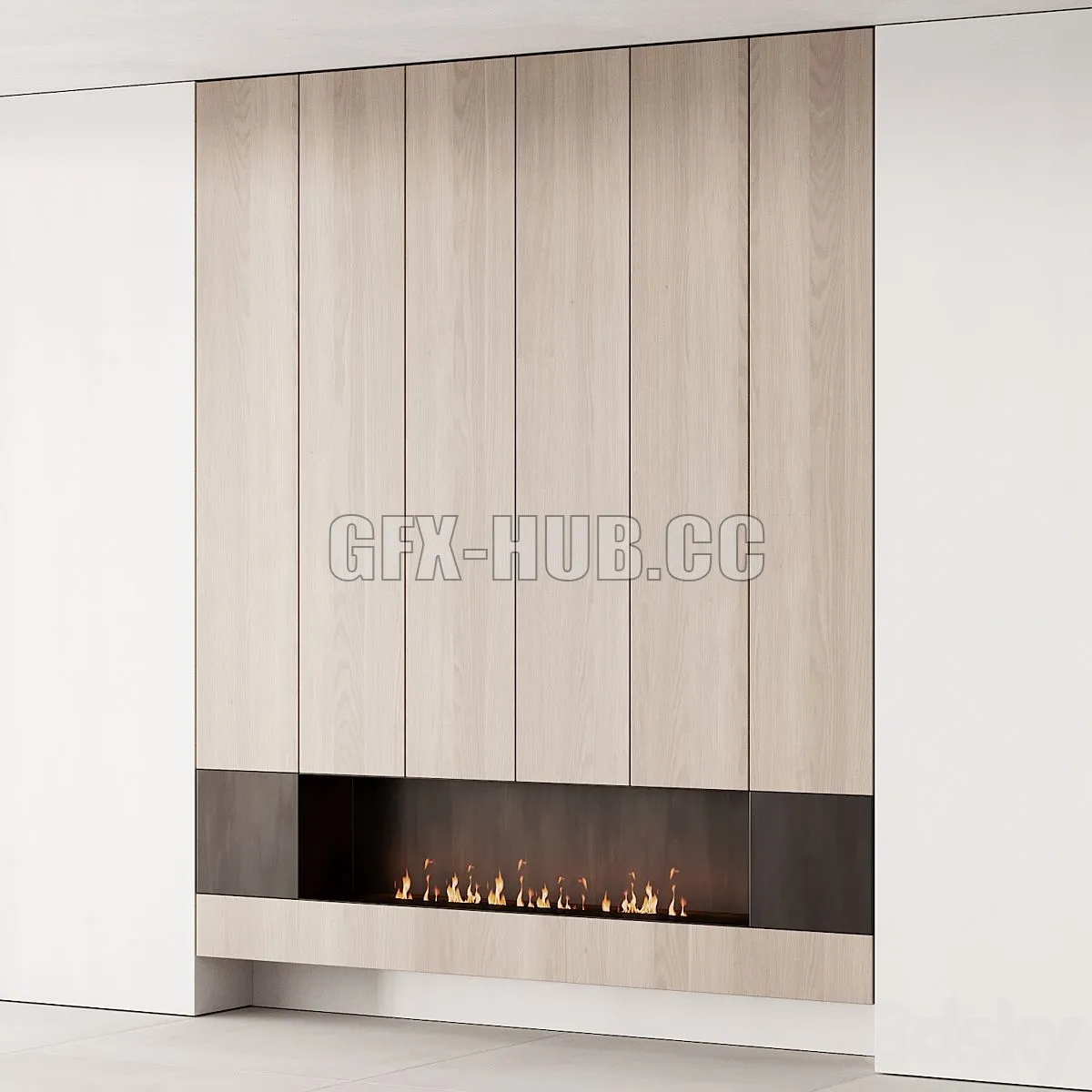 160 fireplace decorative wall kit 06 minimal wood metal 3D Model