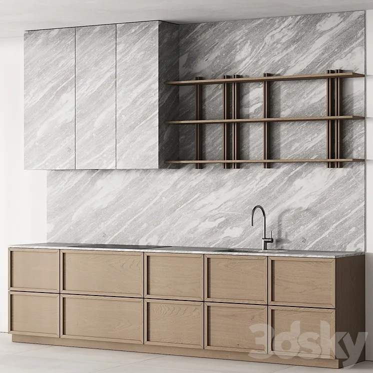 189 modern kitchen 09 snow marble and wood 00 3D Model Free Download