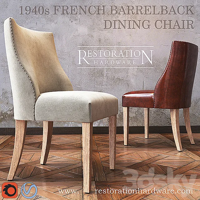 1940s French Barrelback dining chair 3DModel