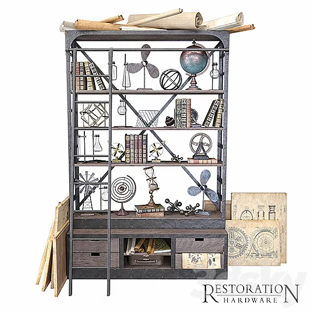 1950S DUTCH SHIPYARD TRIPLE SHELVING 3DModel 1950S DUTCH SHIPYARD TRIPLE SHELVING 3DModel