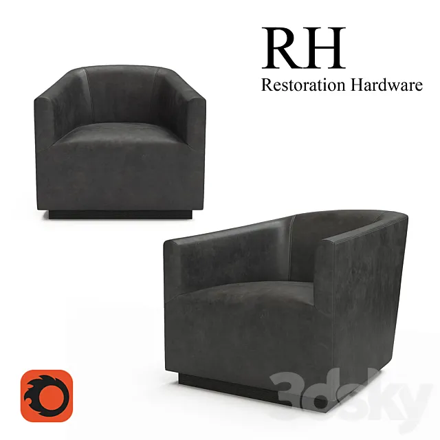 1950S ITALIAN SHELTER ARM LEATHER CHAIR 3D Model