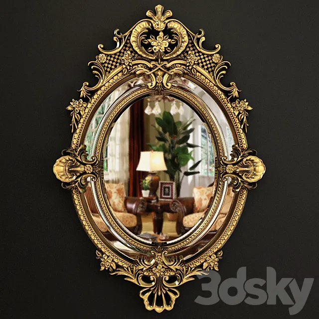 19th Century French Louis XV Fine Gilt Carved Oval Mirror 3D Model