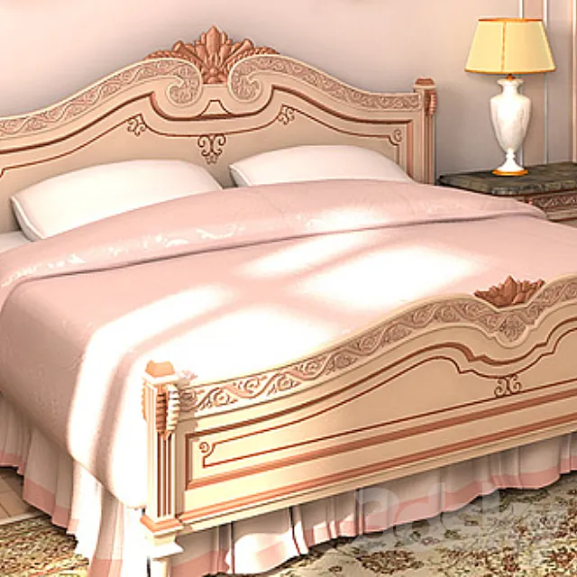 2 + Bed + bedside 2 desktop lamps 3DModel