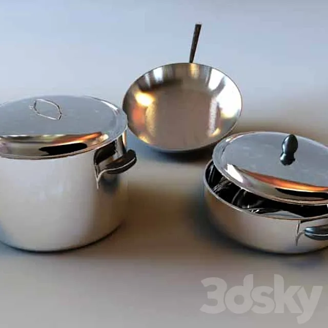 2 saucepans and frying pan from firm Lagostina 3DModel 2 saucepans and frying pan from firm Lagostina 3DModel