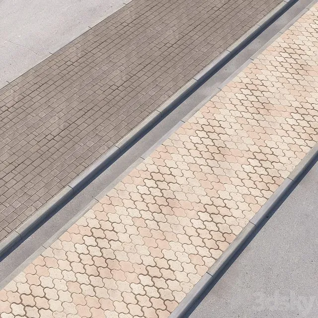 2 sidewalk options with road set_12 3D Model 2 sidewalk options with road set_12 3D Model