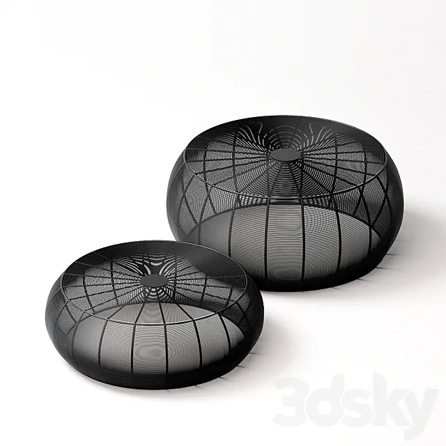 2 tables of round wicker steel La Redoute Bangor 3D Model