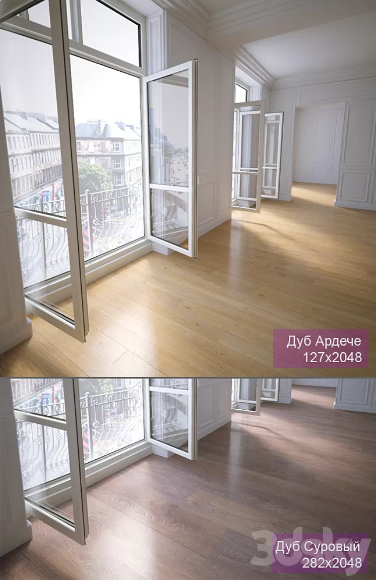 2 types of parquet: Oak Ardeche Oak Severe 3D Model