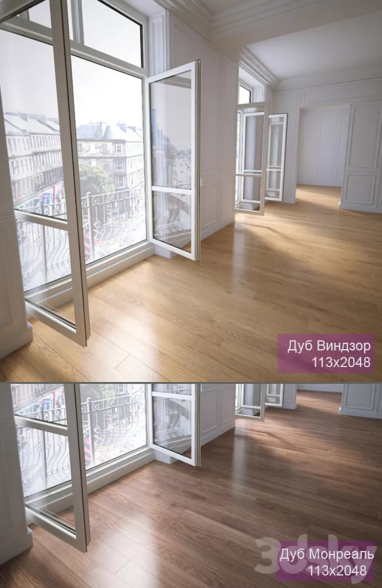 2 types of parquet: Oak Windsor Oak Montreal 3D Model