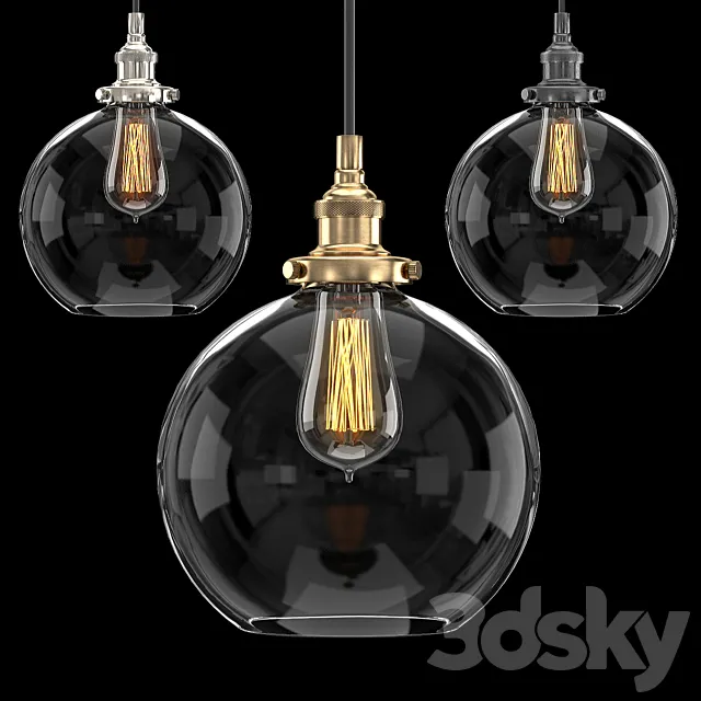 20TH C. FACTORY FILAMENT CLEAR GLASS CAFE PENDANT 3DModel