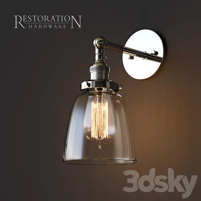 20th C. Factory filament clear glass cloche sconce chrome 3DModel