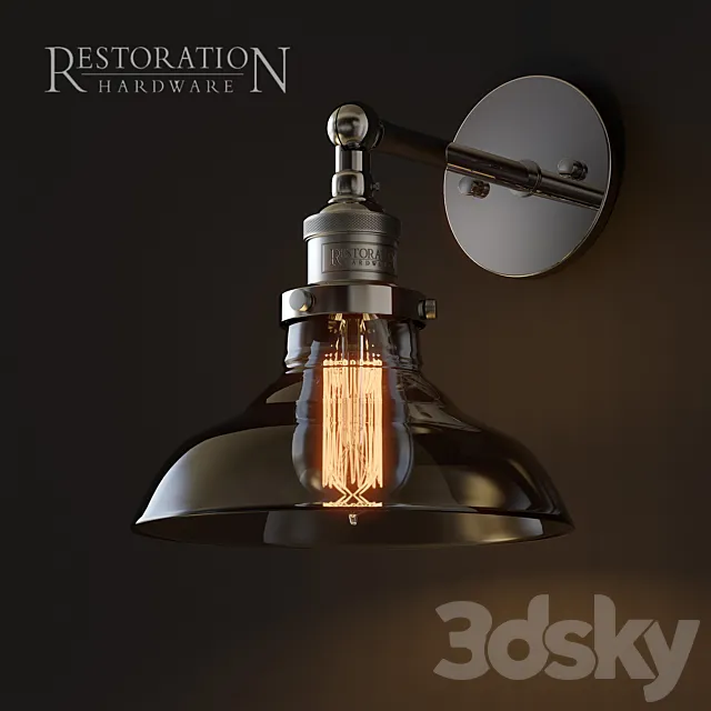 20th C. Factory filament smoke glass barn sconce chrome 3D Model