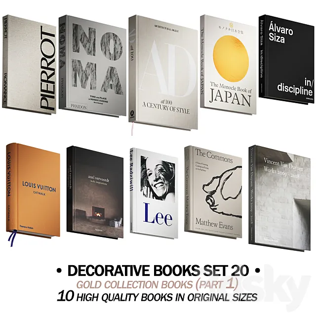 211 decorative books set 20 gold collection PART 1 3D Model 211 decorative books set 20 gold collection PART 1 3D Model