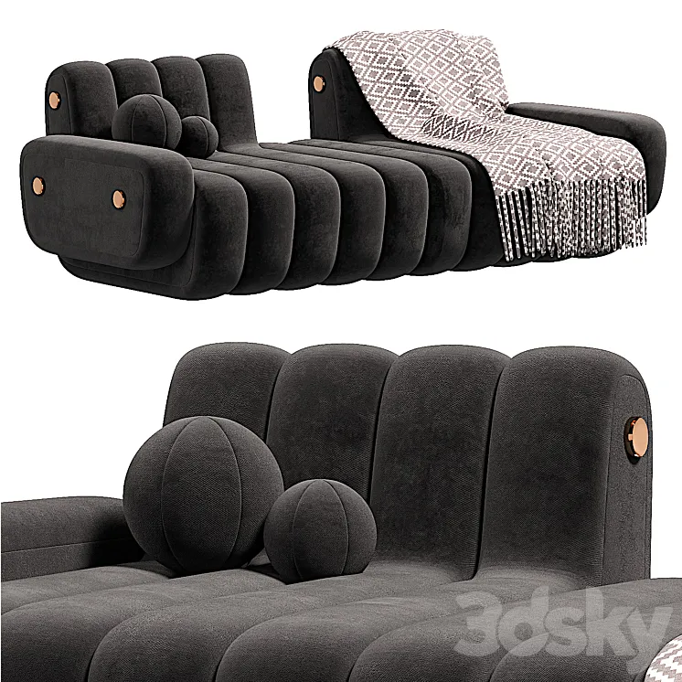 21st Century Dakota Sofa Armrest Aged Brushed Brass Nobuck 3D Model Free Download