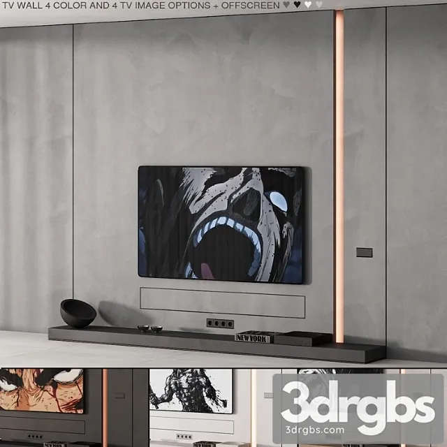 226 Tv Wall Kit 08 Minimal Wall In 4 Color And Tv Options 00 3D Model Download