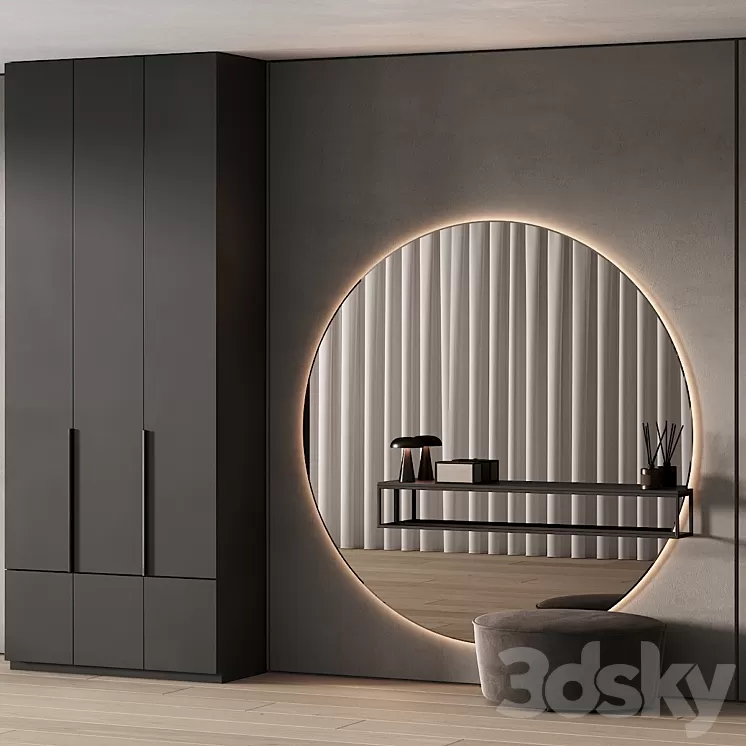 247 hallway zone 09 minimal hall with big round mirror 01 3D Model Free Download