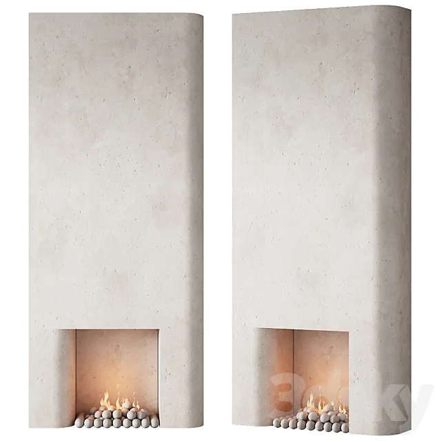 292 fireplace area decorative wall 10 tall chimney travertine stone 00 3D Model