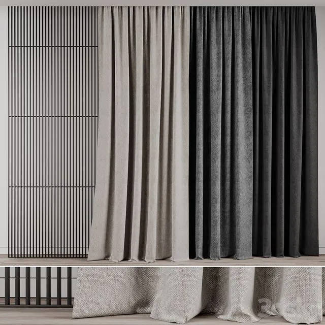 3 curtains with a slatted partition instead of tulle 3D Model 3 curtains with a slatted partition instead of tulle 3D Model
