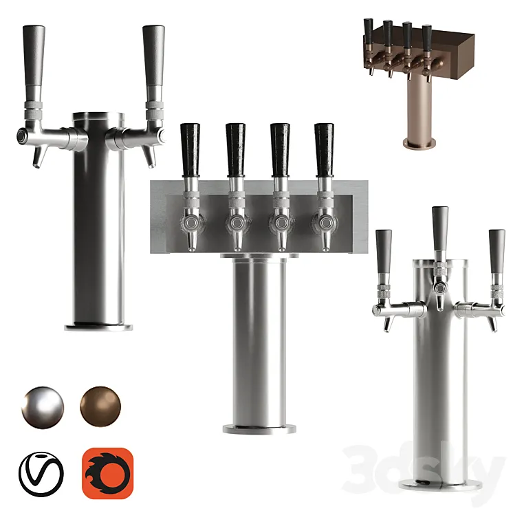 3 Faucet Draft Beer Set 3D Model Free Download