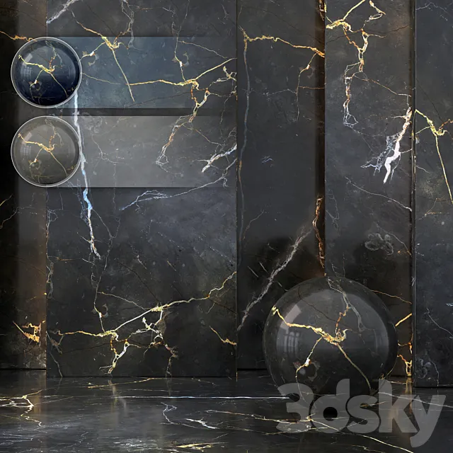 3 Imperial Gold Black Marble (Seamless – Tileable) 3D Model