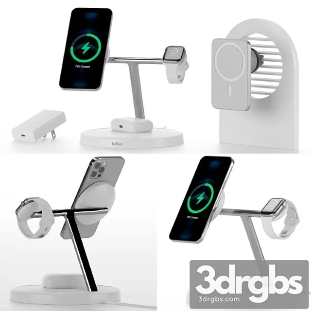 3 In 1 Wireless Charger With MagSafe For IPhone 12 Pro Apple Watch and AirPods PRO Car Air Vent Mount with MagSafe 3D Model Download