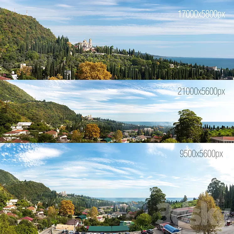 3 Panoramas. Black Sea Abkhazia. New Athos 3D Model 3 Panoramas. Black Sea Abkhazia. New Athos 3D Model