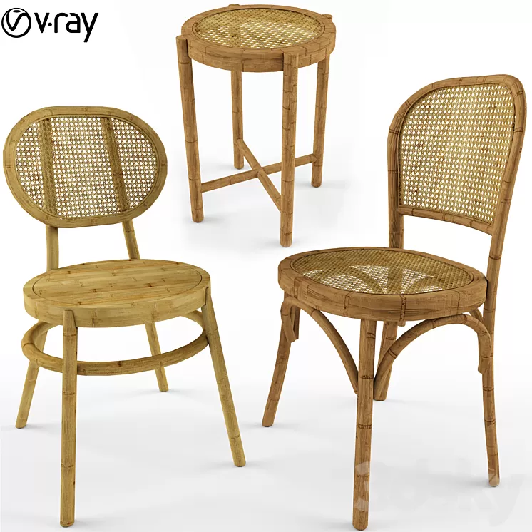 3 Samples Of Bodeco Wooden Rattan Chair 3D Model 3 Samples Of Bodeco Wooden Rattan Chair 3D Model