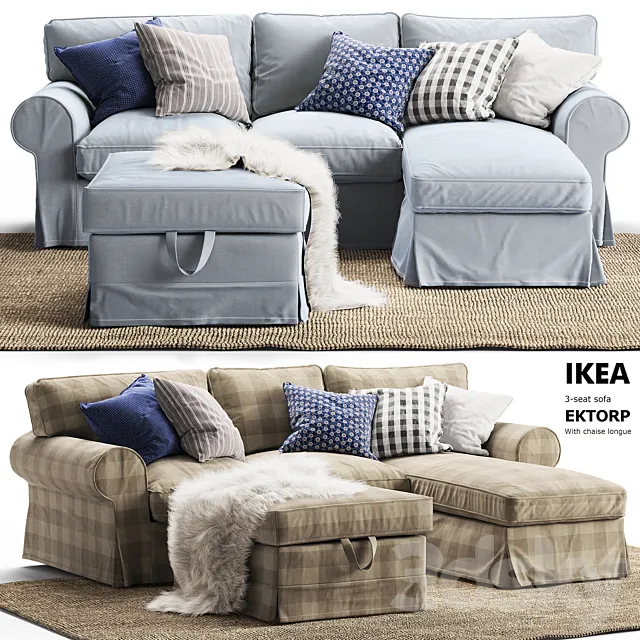 3-seat sofa EKTORP With chaise longue Ikea _ Corner sofa EKTORP Ikea 3DModel