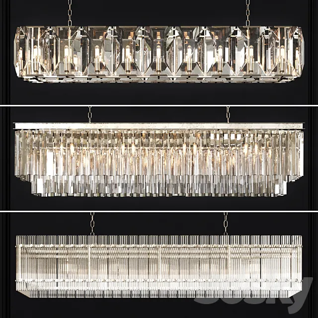 3 type Restoration Hardware Rectangular Chandelier Set 001 3DModel 3 type Restoration Hardware Rectangular Chandelier Set 001 3DModel