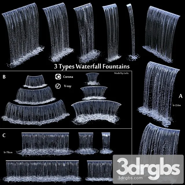 3 Types Of Waterfall Fountains Cascade In Different Sizes 3D Model Download